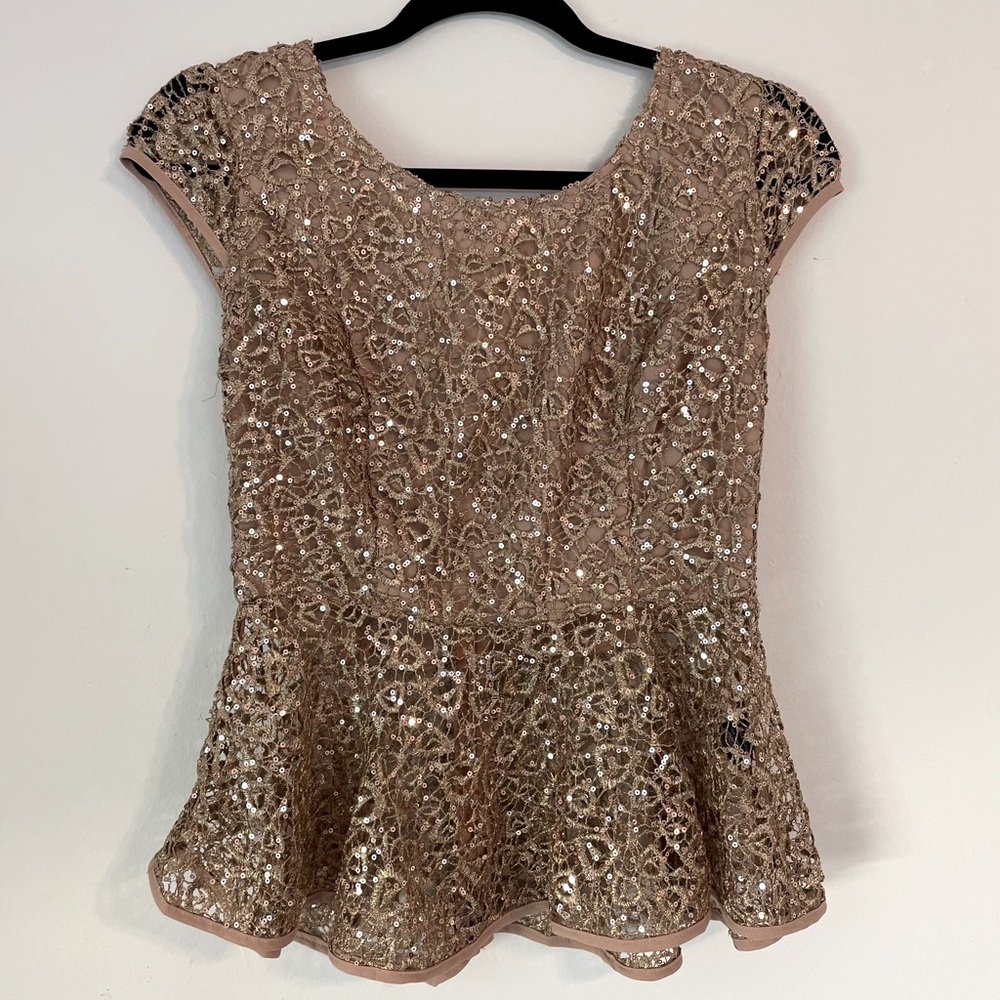 Arc & co lace and sequined peplum top with sleeves